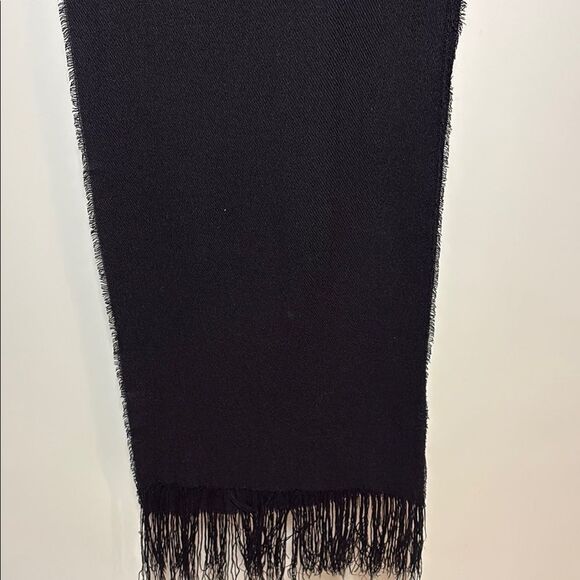 Plain black winter scarf with fringe on both ends. - Picture 7 of 7
